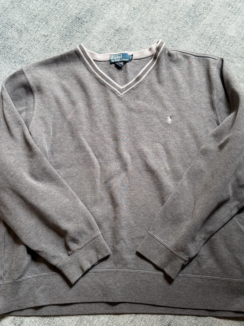 Mens Long  Sleeve V Neck Sweater Sweatshirt Cotton Polo Ralph Lauren Sz XXL Gray
